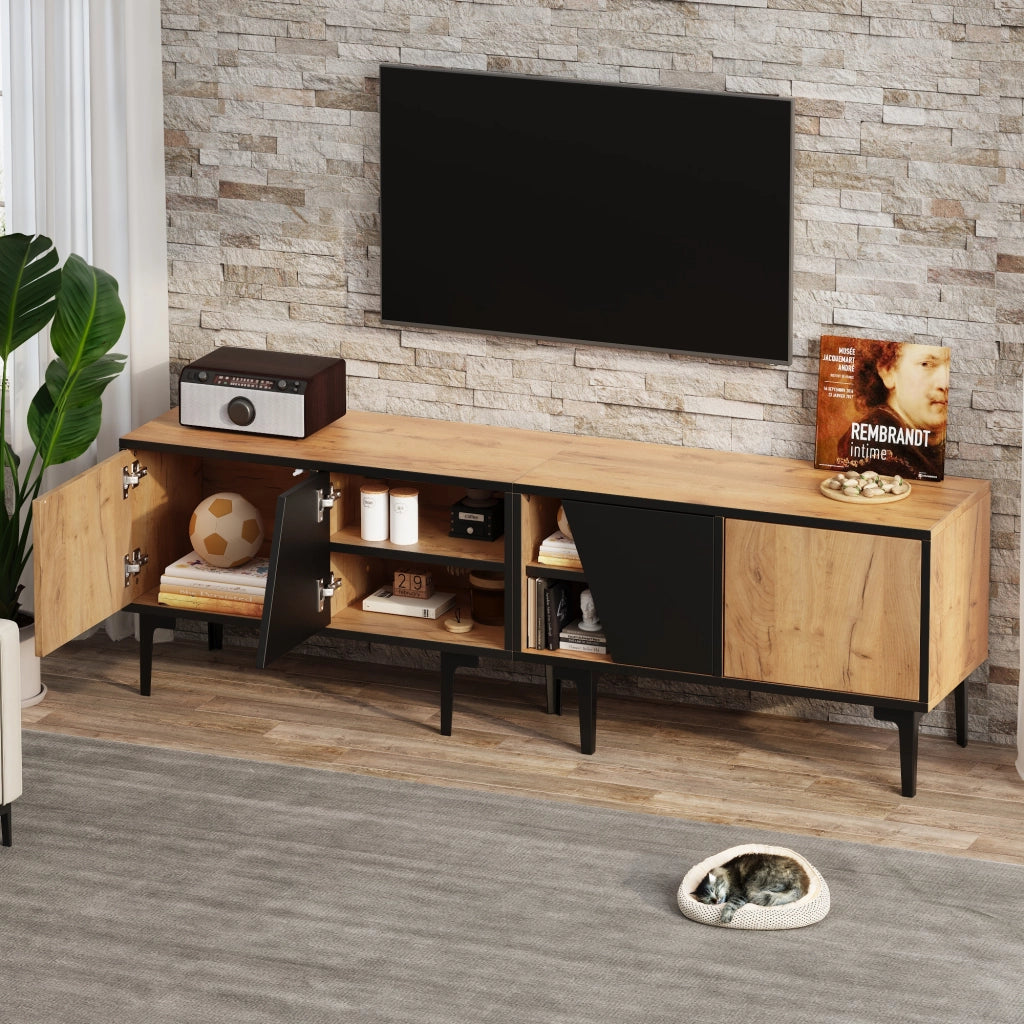 Mobile TV Soggiorno ¨C MINIMAL ¨C Legno Naturale, 4 Ripiani, 160x36,5x45 cm