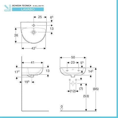 Lavabo sospeso Geberit 50 cm in ceramica bianco  Selnova