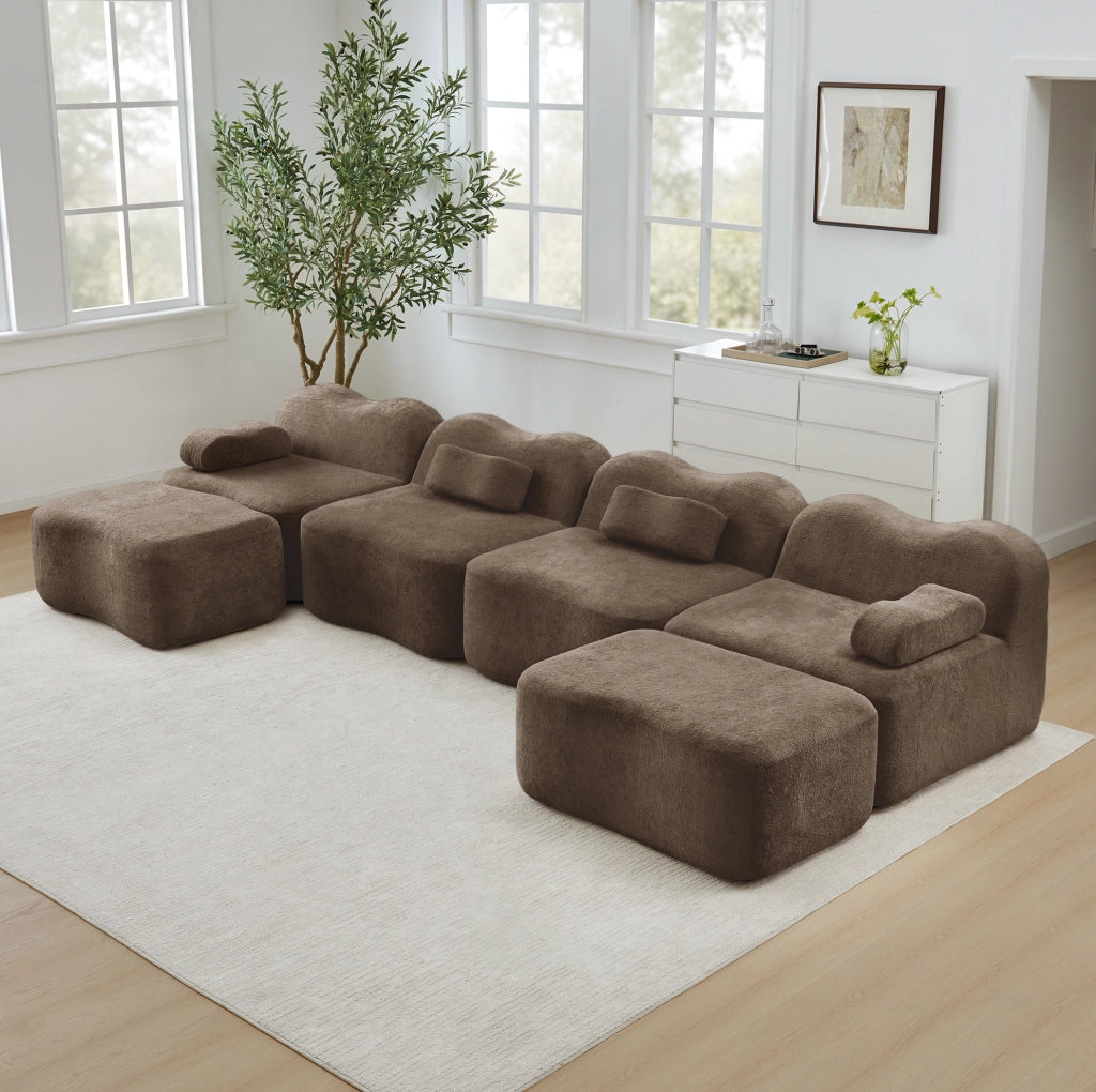 Divano modulare a U 384x167 cm in velluto marrone HOMVRA