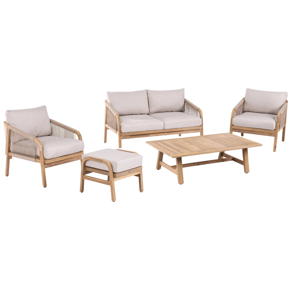 Set da giardino 4 elementi in legno di acacia con cuscini beige chiaro salotto da esterno design moderno