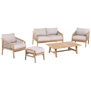 Set da giardino 4 elementi in legno di acacia con cuscini beige chiaro salotto da esterno design moderno