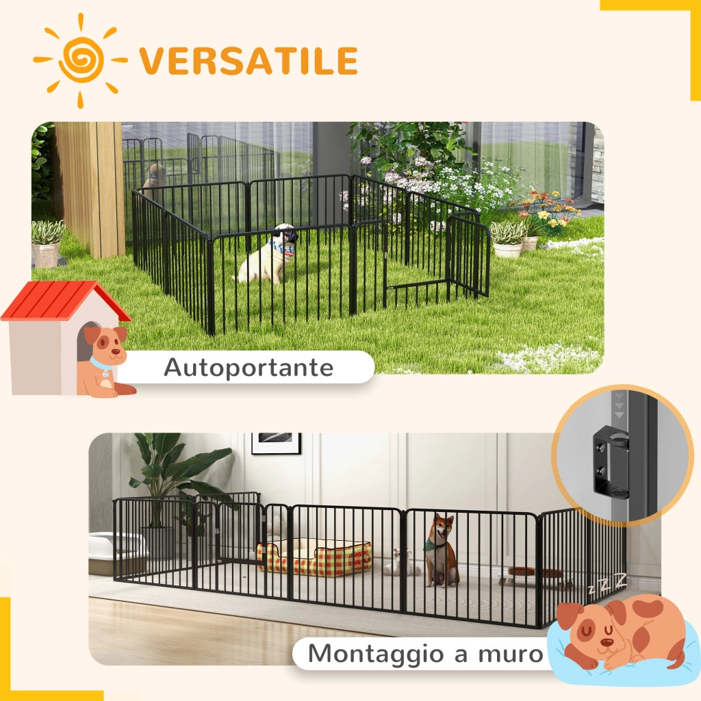 Recinto per Cani a 8 Pannelli Modulabili 164x164x60 cm da Interno ed Esterno in Acciaio Nero