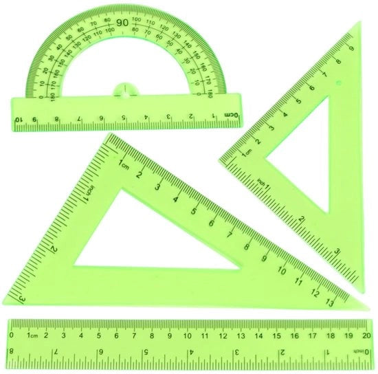 Set di disegno a 4 pezzi - Geometria/tecnica di disegno - Righello/triangolo righello - Bussola/compasso - Materiale di alta qualità in plastica - Facile da riporre - Materiale di disegno