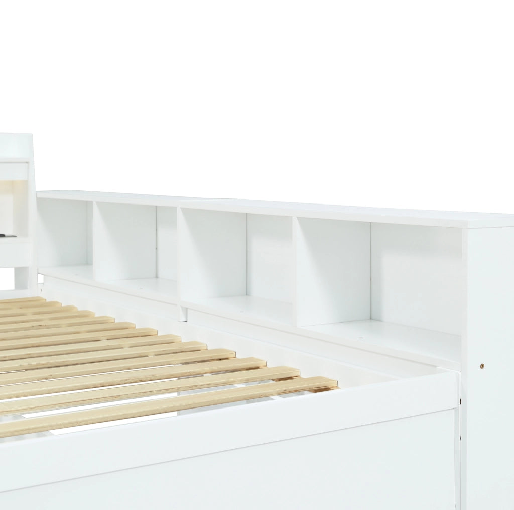 Letto singolo 90x200 cm con contenitore, 2 luci e presa di ricarica