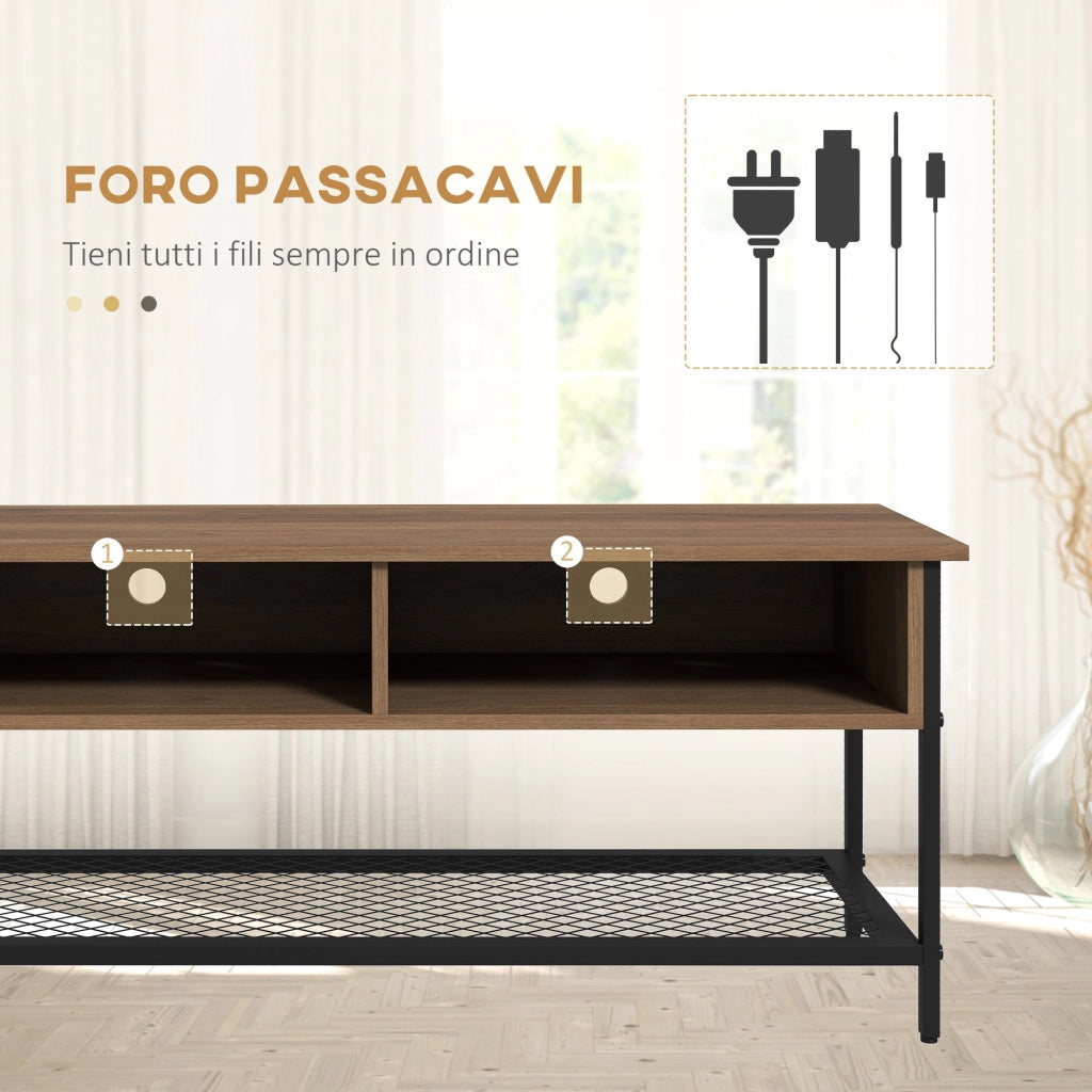 Mobile TV max 48” 110x40x48 cm in Legno e Acciaio Marrone e Nero
