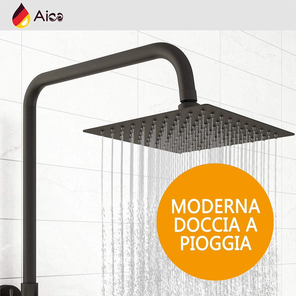 Colonna doccia con miscelatore termostatico, saliscendi doccia tondo regolabile 72-120cm, nero
