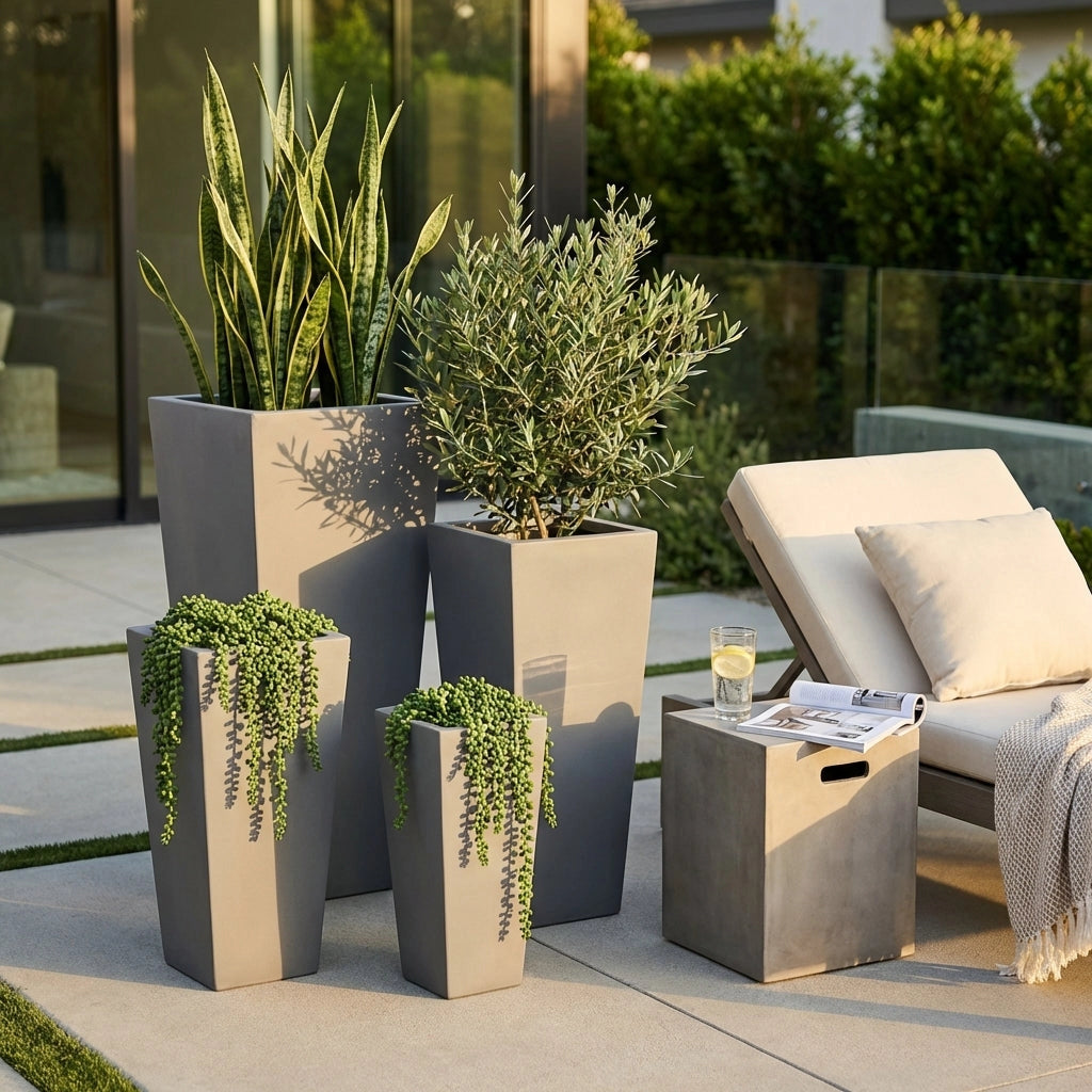 Set di 4 vasi da Giardino in Fibra di argilla cm 43x43x89 - DERRICK