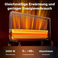 Termoconvettore elettrico in vetro temperato 2000W, controllo Wi-Fi e telecomando, Display LED, IP24