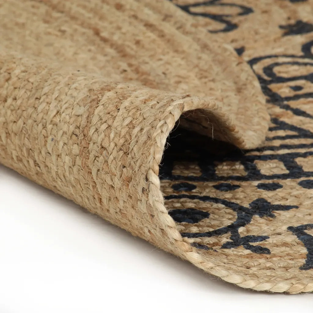 Tappeto Lavorato a Mano in Juta con Stampa Blu Scuro 120 cm cod mxl 65543