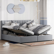 Letto matrimoniale imbottito 180x200 cm con contenitore idraulico; trasformabile in due letti singoli; grigio