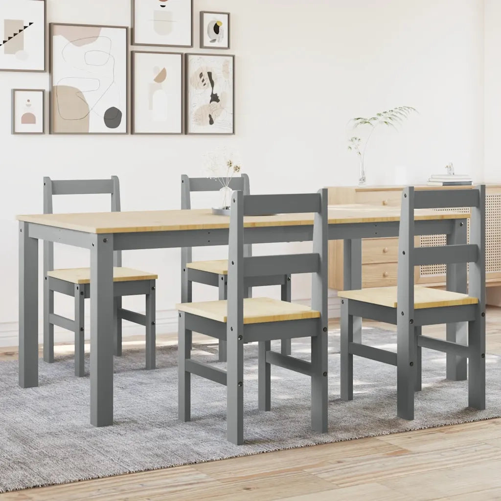 Set da Pranzo 5 pz Panama Grigio in Legno Massello di Pino 3345189