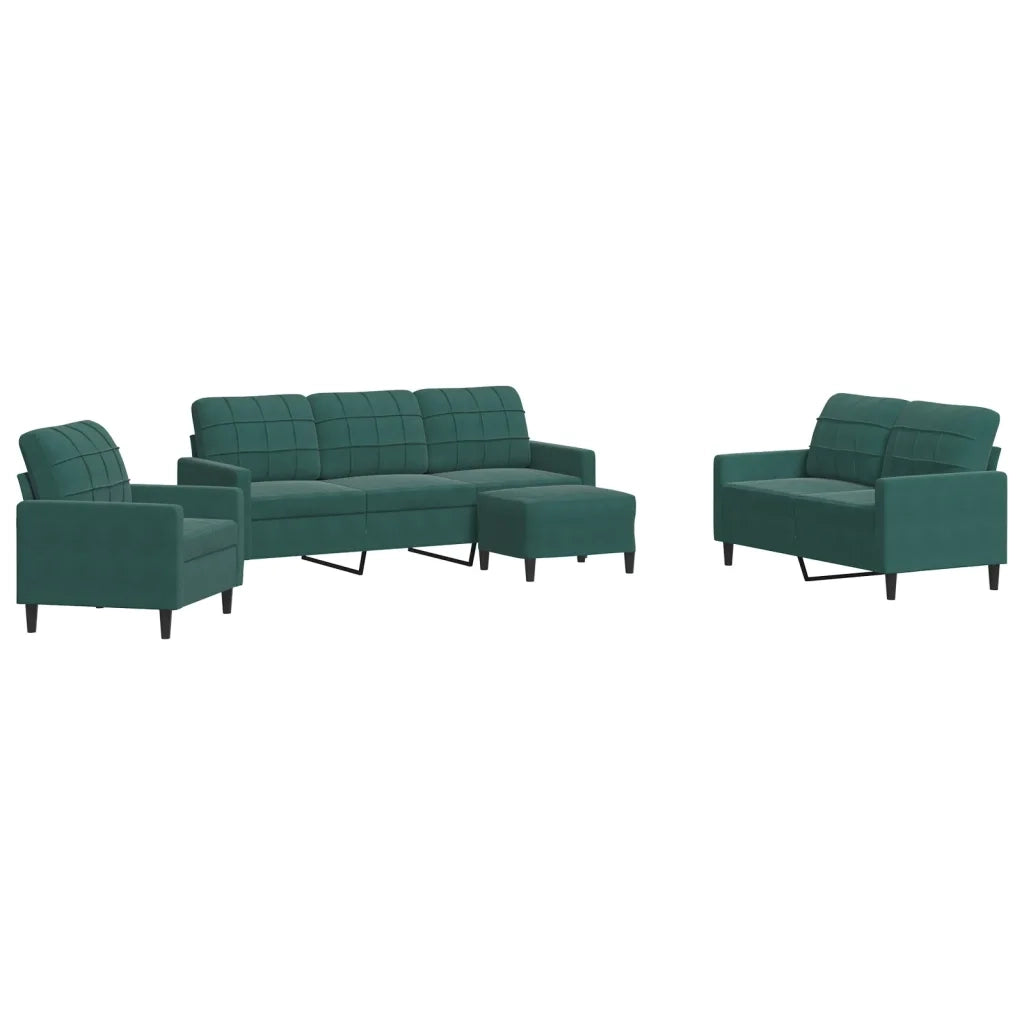 vidaXL Set di Divani 4 pz con Cuscini Verde scuro in Velluto