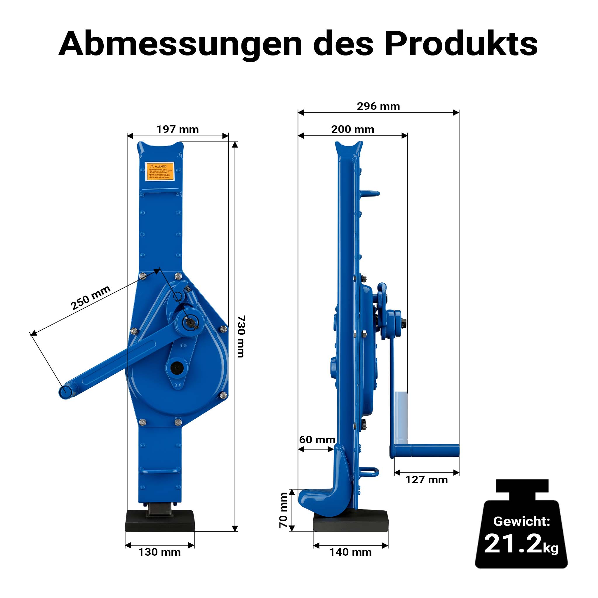Argano in acciaio 3000 kg Argano a cremagliera Altezza 725 mm Altezza di sollevamento 350 mm