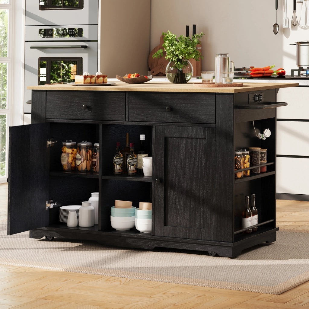 Isola cucina mobile con presa, piano pieghevole e 5 ruote