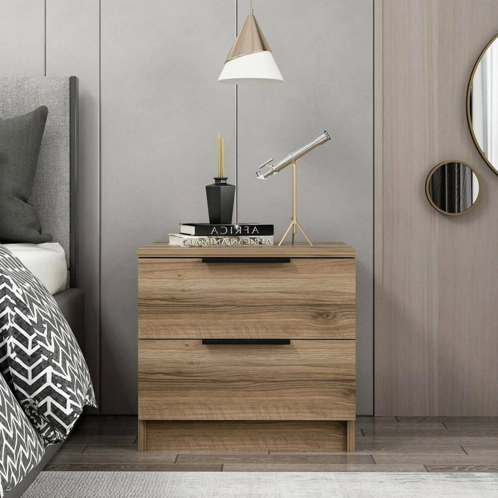 Iune, Comodino 2 Cassetti, 50x47x40h cm Marrone Noce