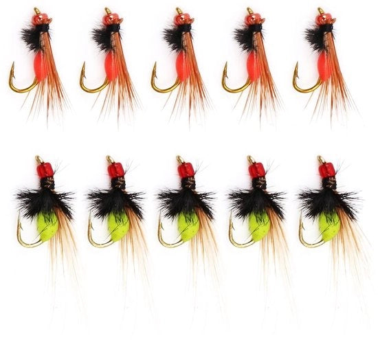 Haken da Pescaggio aeree 10 pezzi - Haken bionici - Effetto fluorescente - Pescaggio aereo - Haken da pesca - Materiale naturali di setole