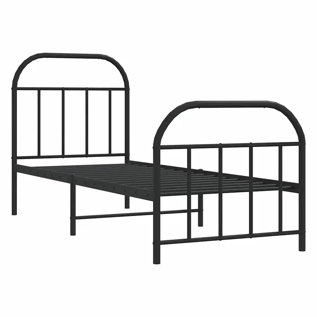 Letto singolo | Letto per adulti | Giroletto con Testiera e Pediera Metallo Nero 75x190 cm