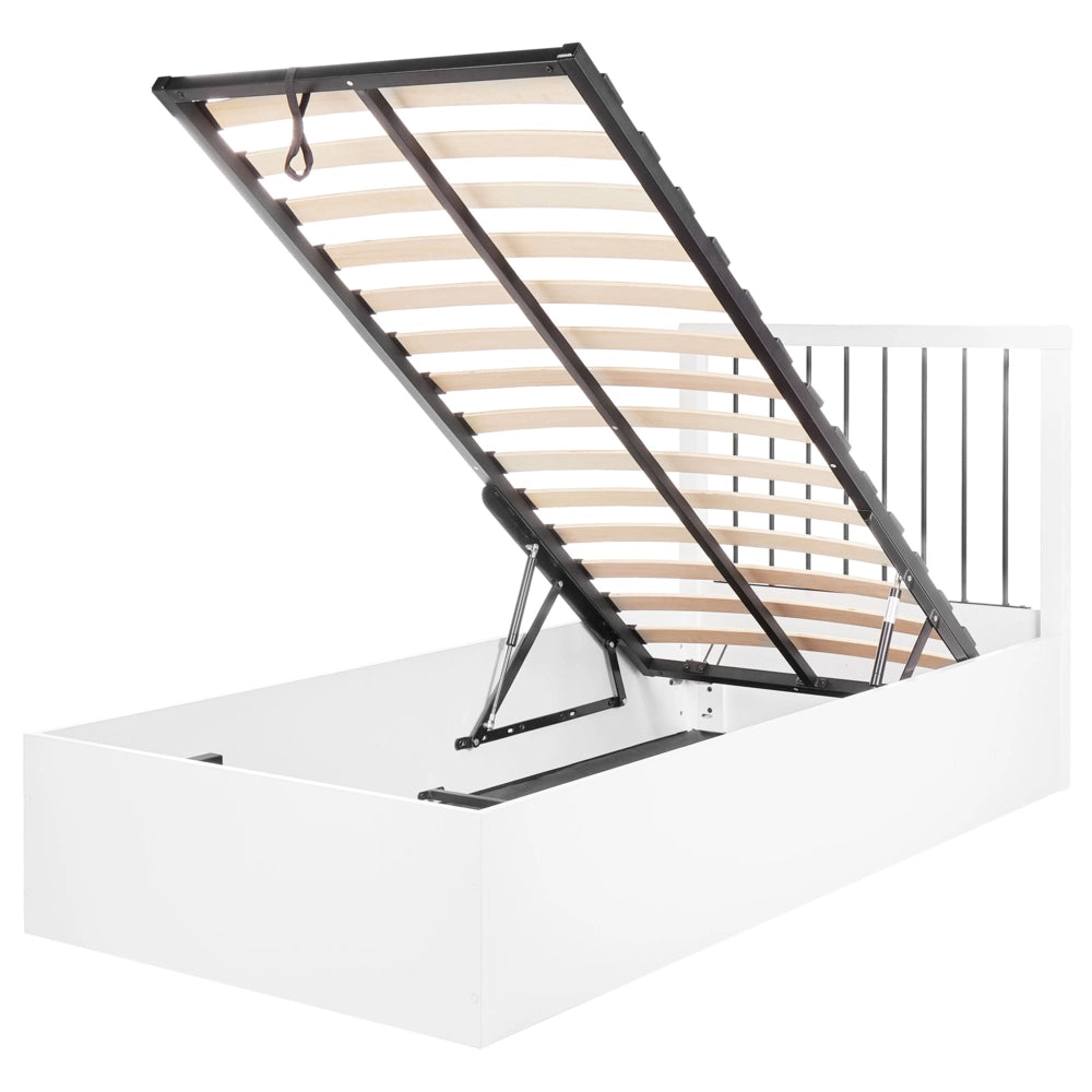 Letto singolo contenitore in legno bianco con doghe in legno 90 x 200 cm cameretta camera degli ospiti