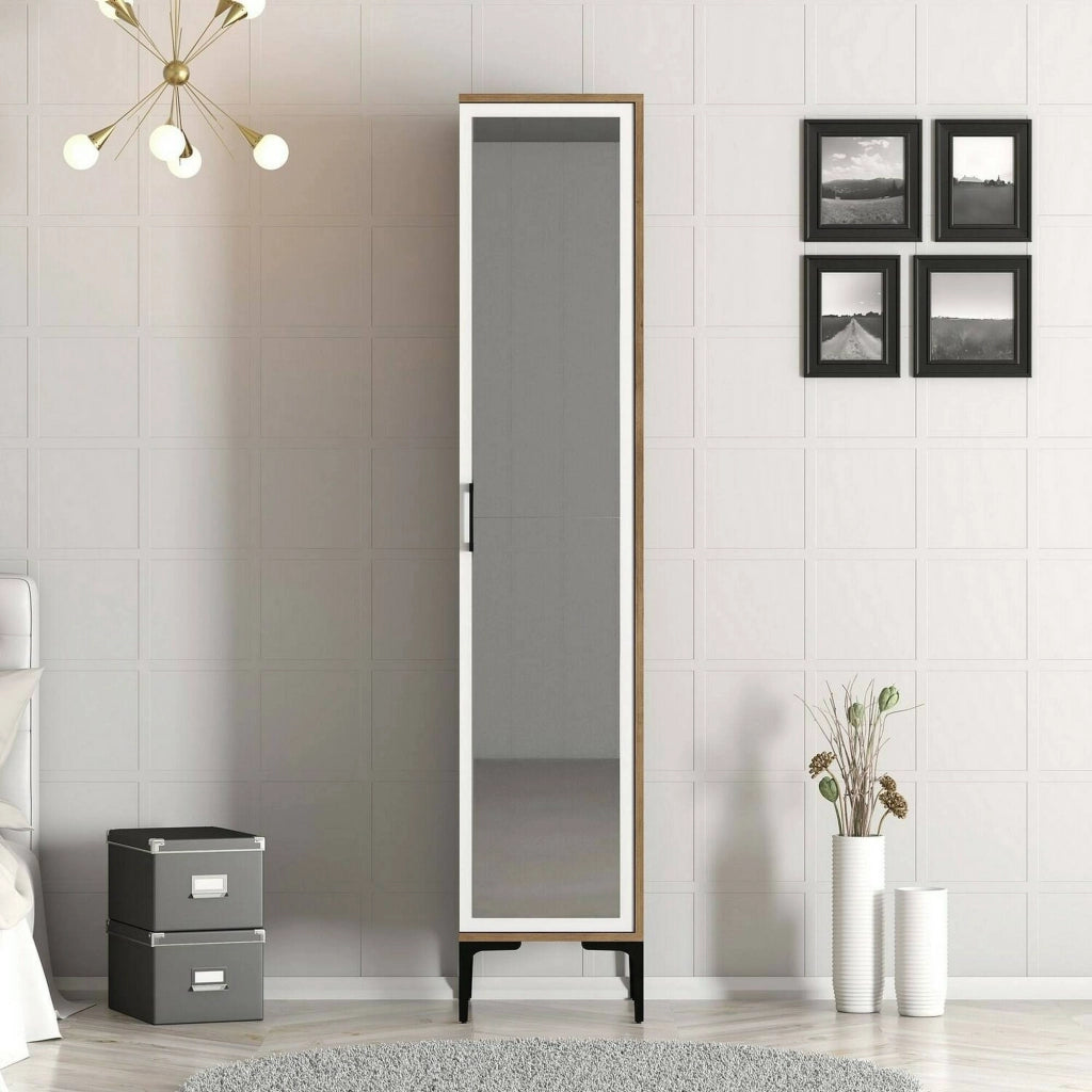 Asfodelo, Armadio Multiuso 1 Anta 4 Ripiani, 40x201h cm Marrone Noce