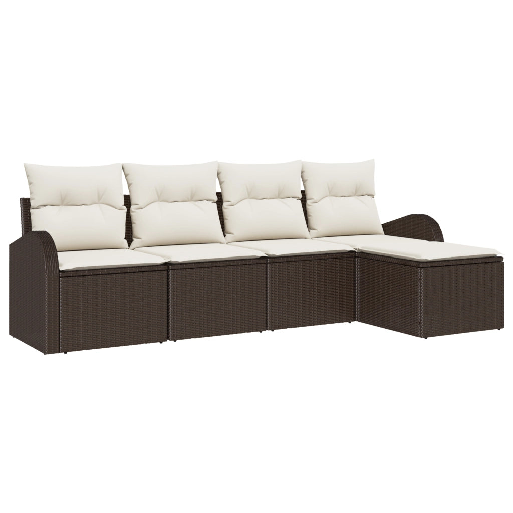 Set di divano da giardino da 5 pezzi con cuscini Marrone Polyrattan