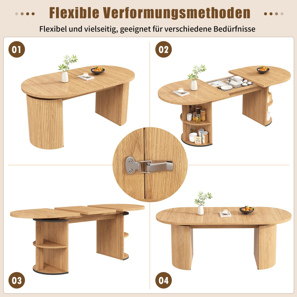 Tavolo da pranzo allungabile con vano portaoggetti nascosto, in MDF, per cucina e soggiorno, naturale 120-160 × 80 × 76 cm