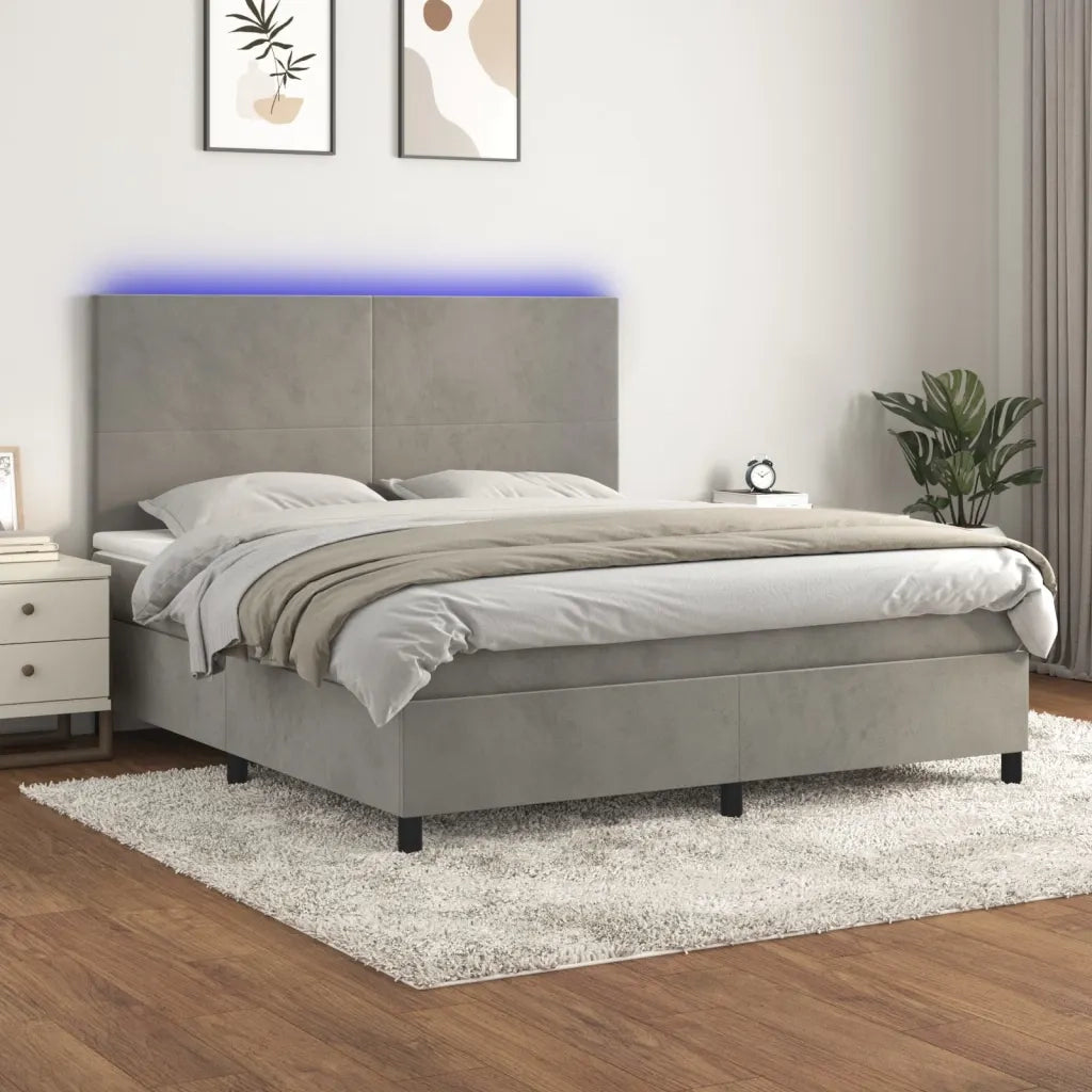 Letto a Molle Materasso e LED Grigio Chiaro 160x200 cm Velluto 3136011