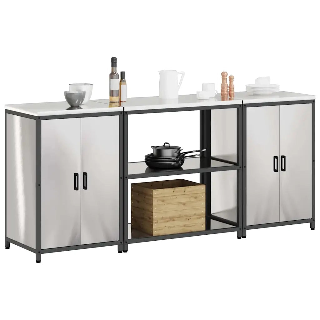 vidaXL Set di Stoccaggio per Cucina 3 pcs Argento 210 x 50 x 92 cm