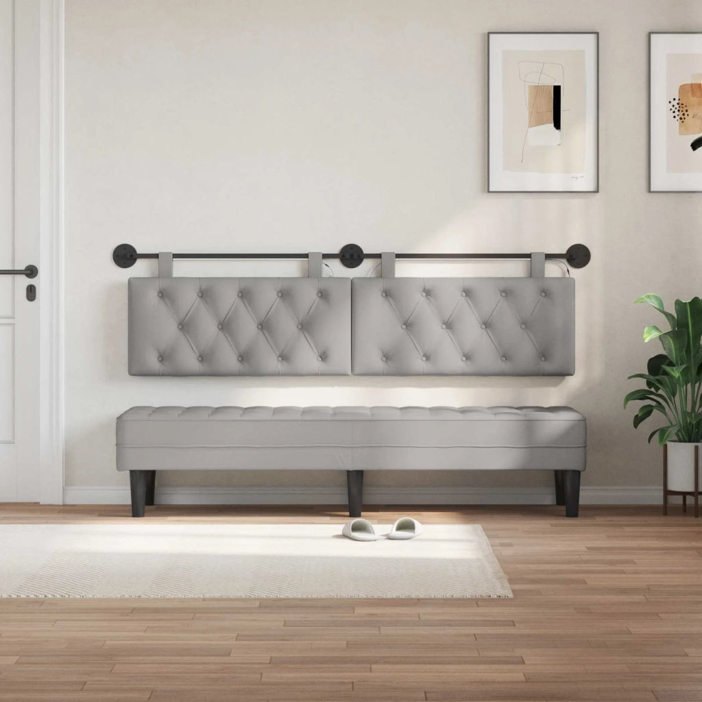 Testiera sospesa Con luce LED Grigio Nuvola Tessuto 3424680