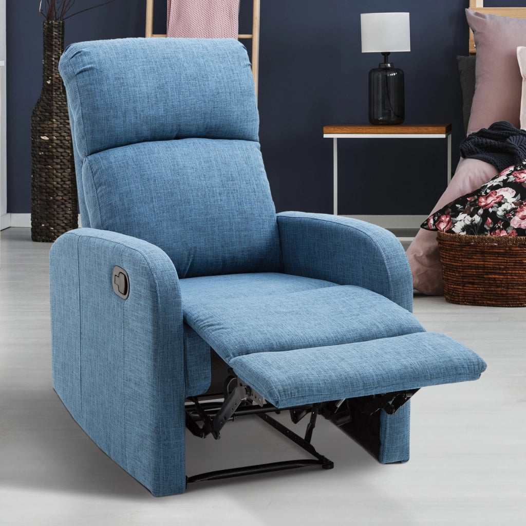 Poltrona Relax Reclinabile Manuale con Poggiapiedi Portata 125kg Tessuto di Lino 67 ¡Á 83 ¡Á 107cm Blu