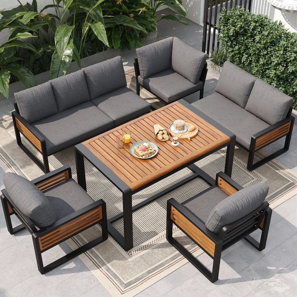 Set Lounge da Giardino 8 Posti con Tavolo in Legno Massello ¨C Xylo ¨C Grigio, Cuscini Inclusi