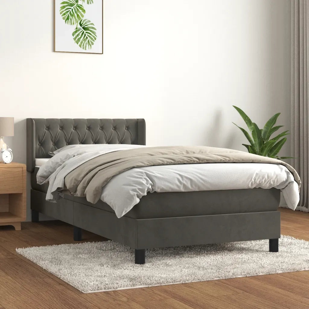 Giroletto a Molle con Materasso-Struttura Letto Grigio Scuro 90x190 cm Velluto 491675