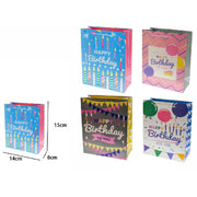 Trade Shop - Set 3 Buste Busta Regalo Happy Birthday Compleanno 14x15x6cm 69968 Vari Modelli -