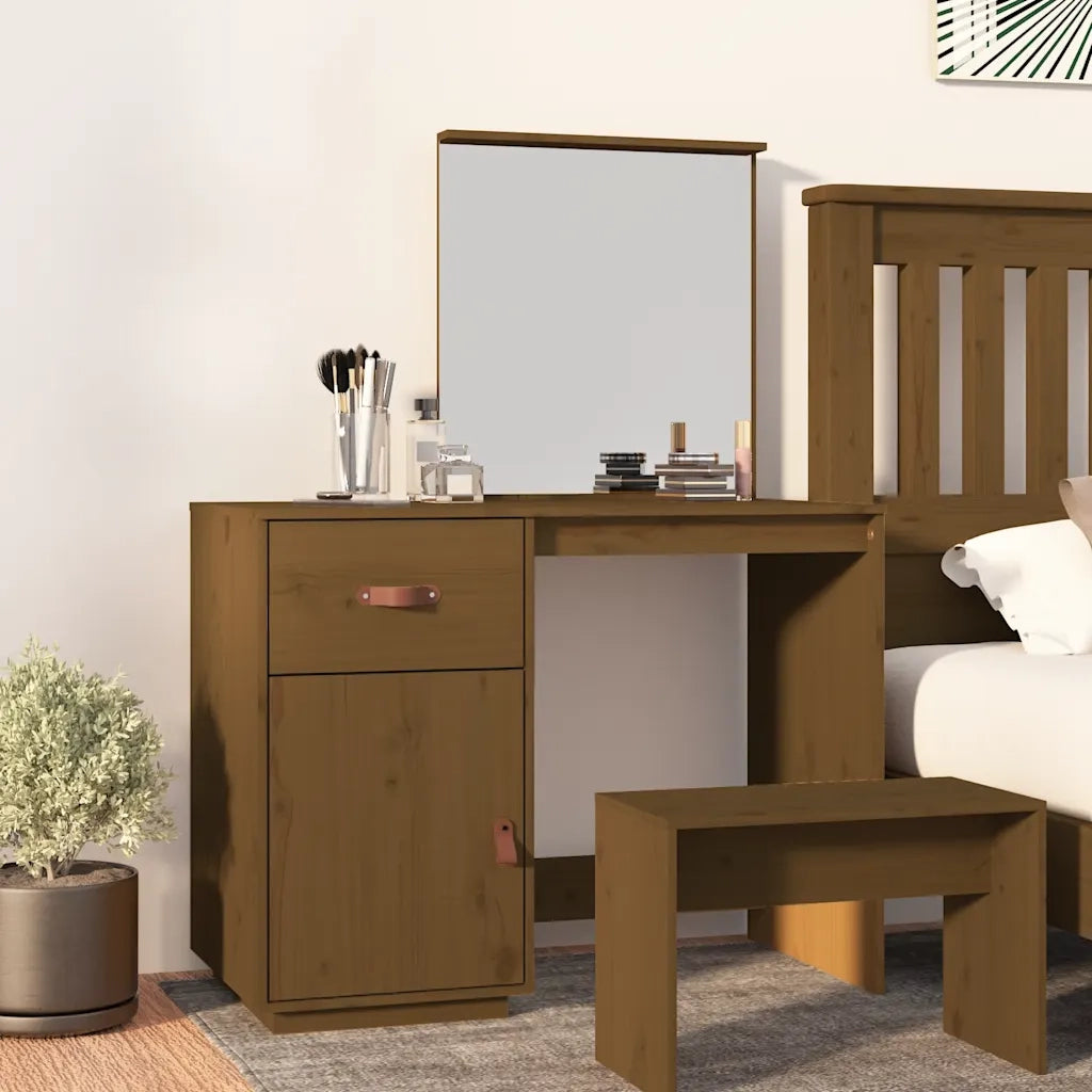 Toeletta | Tavolo da Trucco Marrone Ambrato 95x50x134 cm in Legno Massello di Pino
