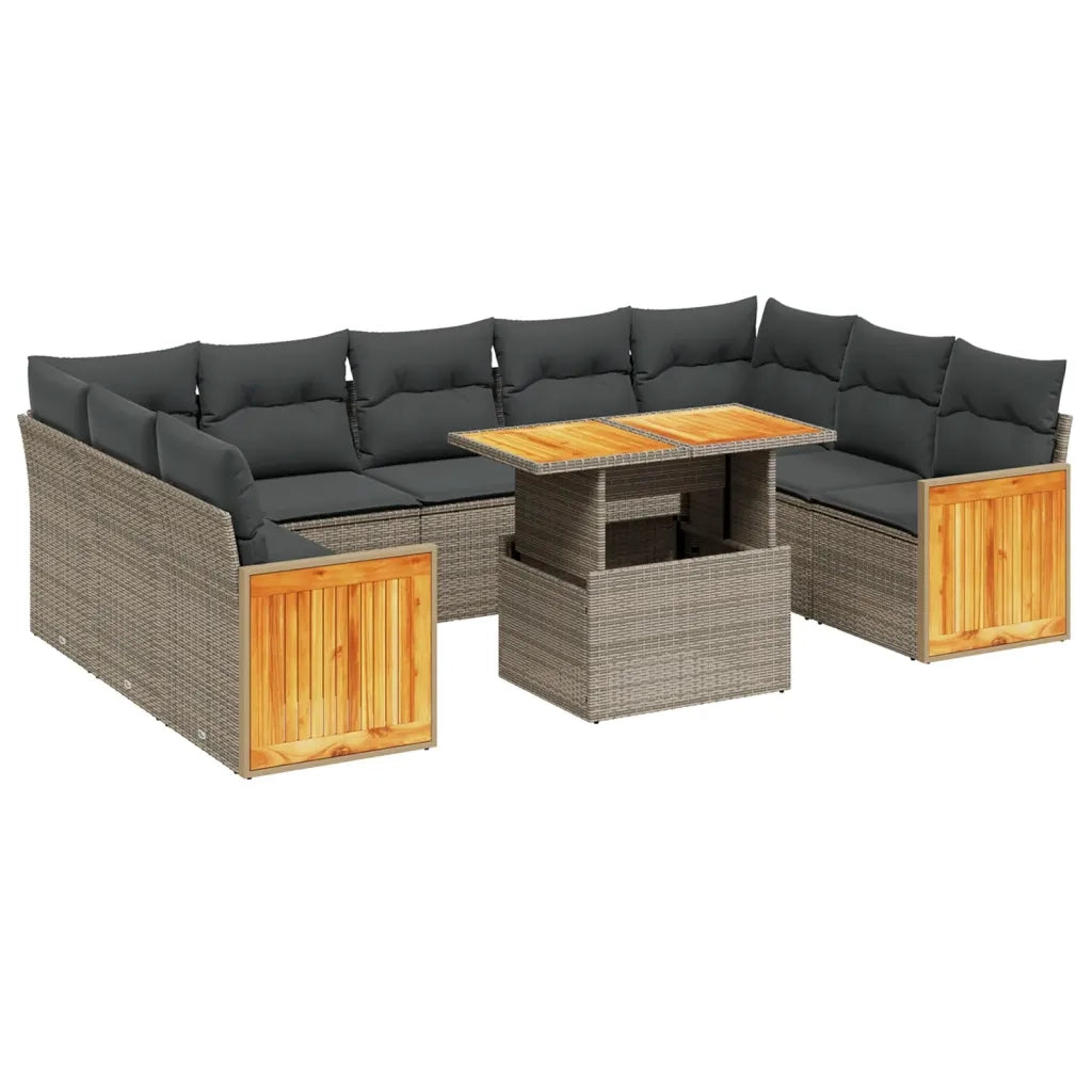 Set Divano da Giardino 10 pz con Cuscini Grigio in Polyrattan
