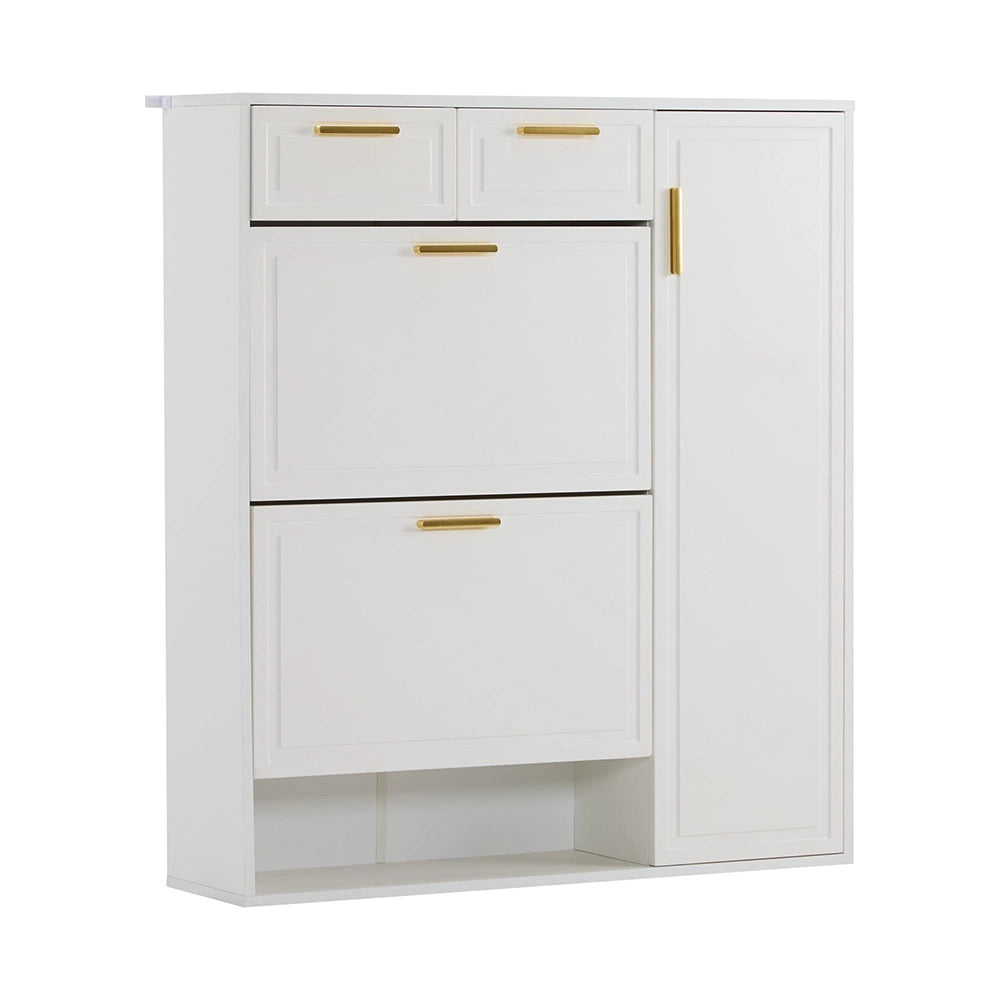 Armoire ?? chaussures pliante - Xylo - L95xP24xH107 - Bianco - Ripiani regolabili, maniglie dorate