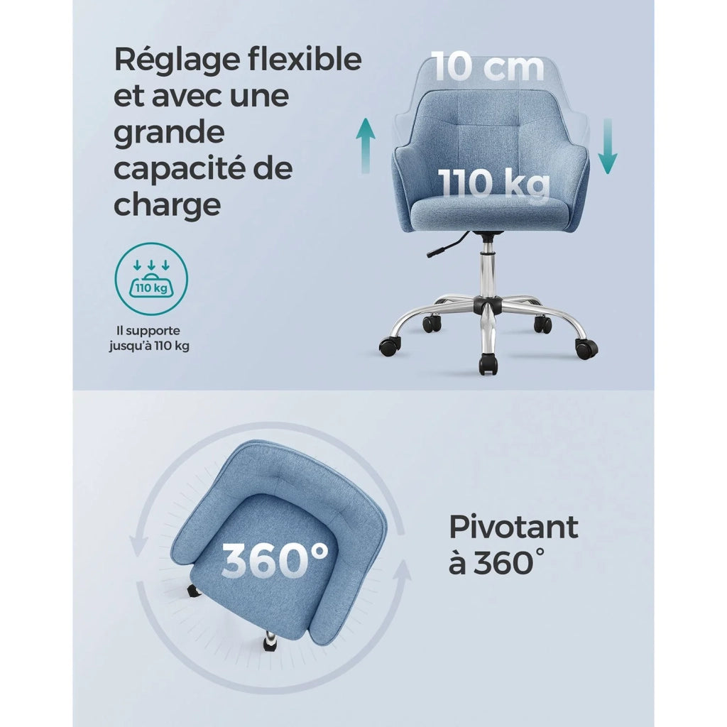 Sedia da ufficio sedia girevole seduta comoda ed ergonomica altezza regolabile portata 120 kg struttura in acciaio tessuto effetto lino blu 12_0005884