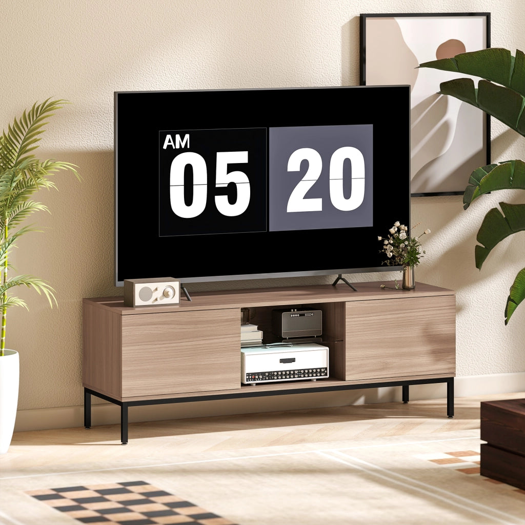 Mobile TV con 2 ante e ripiano in vetro regolabile ¨C Xylo ¨C Grigio 140x40x49,5cm