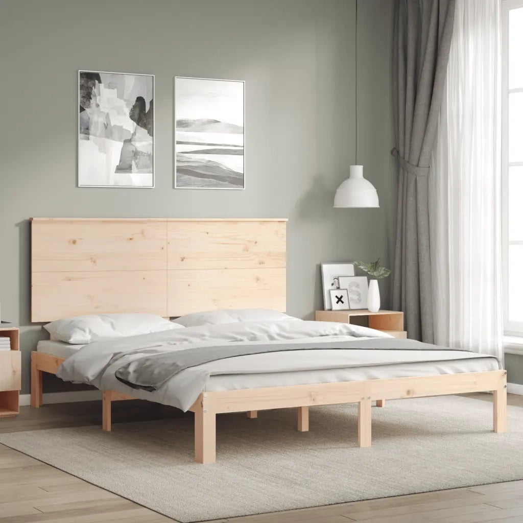 Giroletto con Testiera-Struttura Letto con testiera King Size in Legno Massello 866831