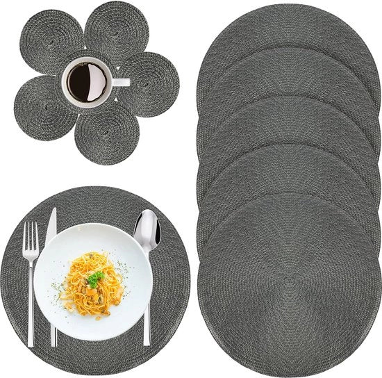 Set di piatti rotondi e sottopiatte da 6, piatti rotondi in fibra di 15 pollici, piatti in PP antiscivolo lavabili e termoresistenti per cucina tavola da pranzo ristorante festa di Natale (grigio 12 pezzi)