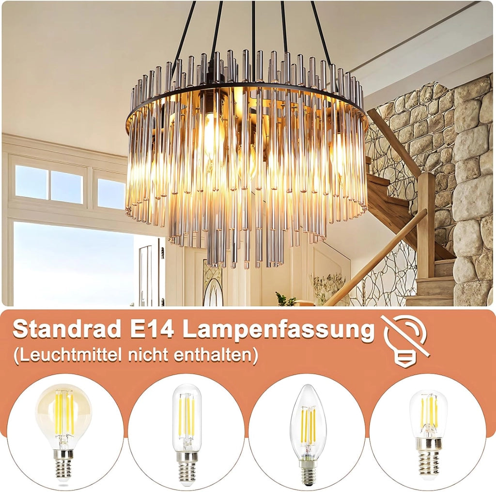 Lampada a Sospensione ZMH Vintage a 5 Fiamme E27 in Vetro Nero (senza Lampadina)