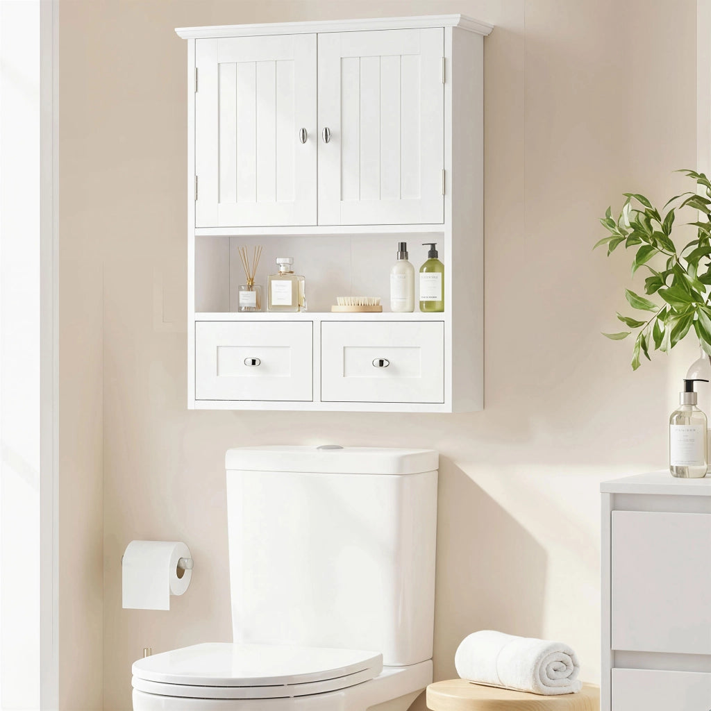 Armadietto da bagno sospeso con ante e cassetti ¨C Zephmum ¨C Bianco 50.8x17.8x66 cm
