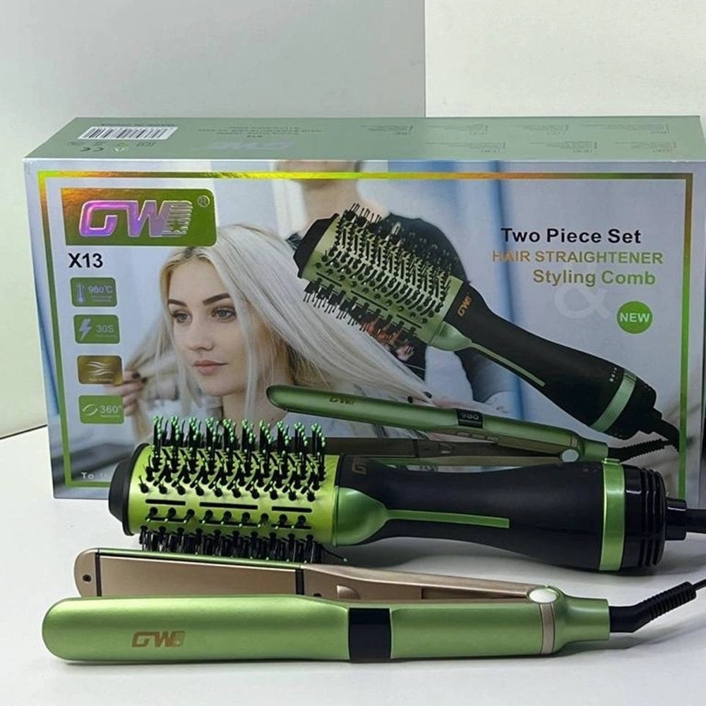 Trade Shop - Set Piastra + Spazzola Rotante Ioni 2in1 Professionale Per Styling Capelli Multifunzione -