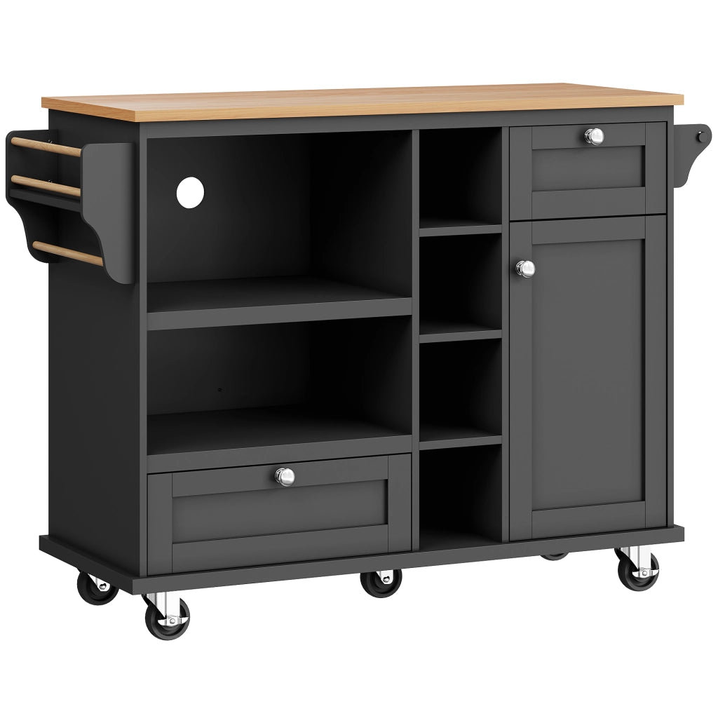 Carrello da cucina mobile - Zephmum - 129x46x92 cm - Nero - Con cassetti e ripiani