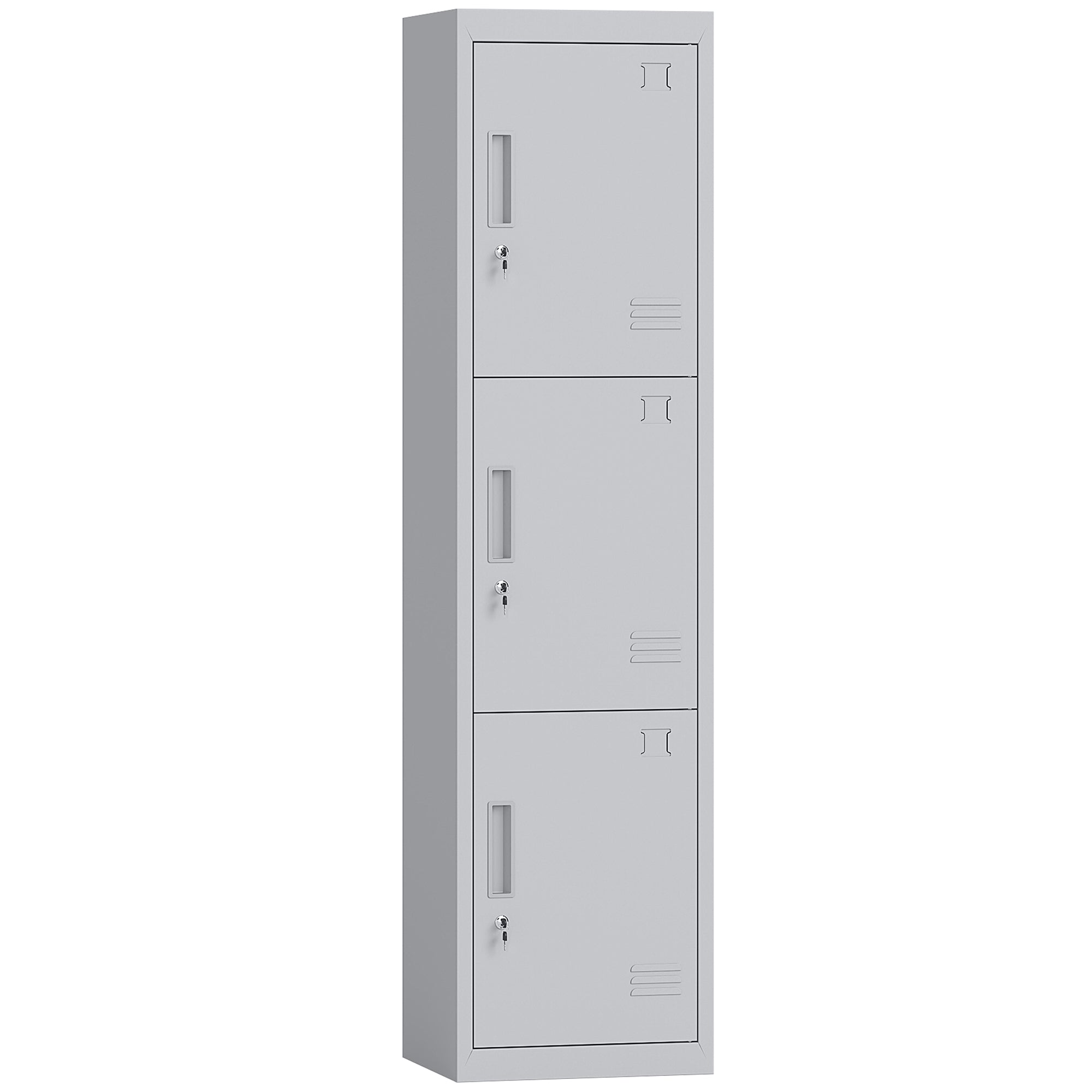 Armadio per Ufficio 45x38x180 cm a 3 Porte Indipendenti con Serratura e 2 Chiavi in Acciaio Grigio Chiaro