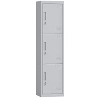 Armadio per Ufficio 45x38x180 cm a 3 Porte Indipendenti con Serratura e 2 Chiavi in Acciaio Grigio Chiaro