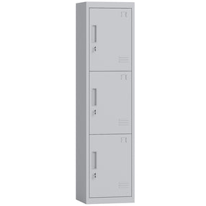 Armadio per Ufficio 45x38x180 cm a 3 Porte Indipendenti con Serratura e 2 Chiavi in Acciaio Grigio Chiaro