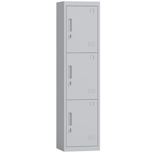 Armadio per Ufficio 45x38x180 cm a 3 Porte Indipendenti con Serratura e 2 Chiavi in Acciaio Grigio Chiaro