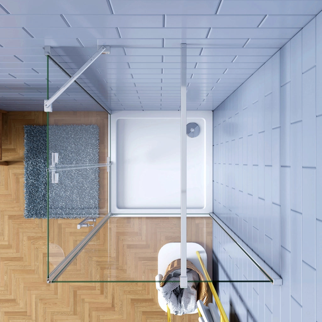 195cm Box Doccia Angolare Porta Battente con Parete Fissa 80x80cm Vetro 6 mm Temperato Anticalcare Trasparente con 2 Barre Stabilizzatrici da 30cm e 90cm
