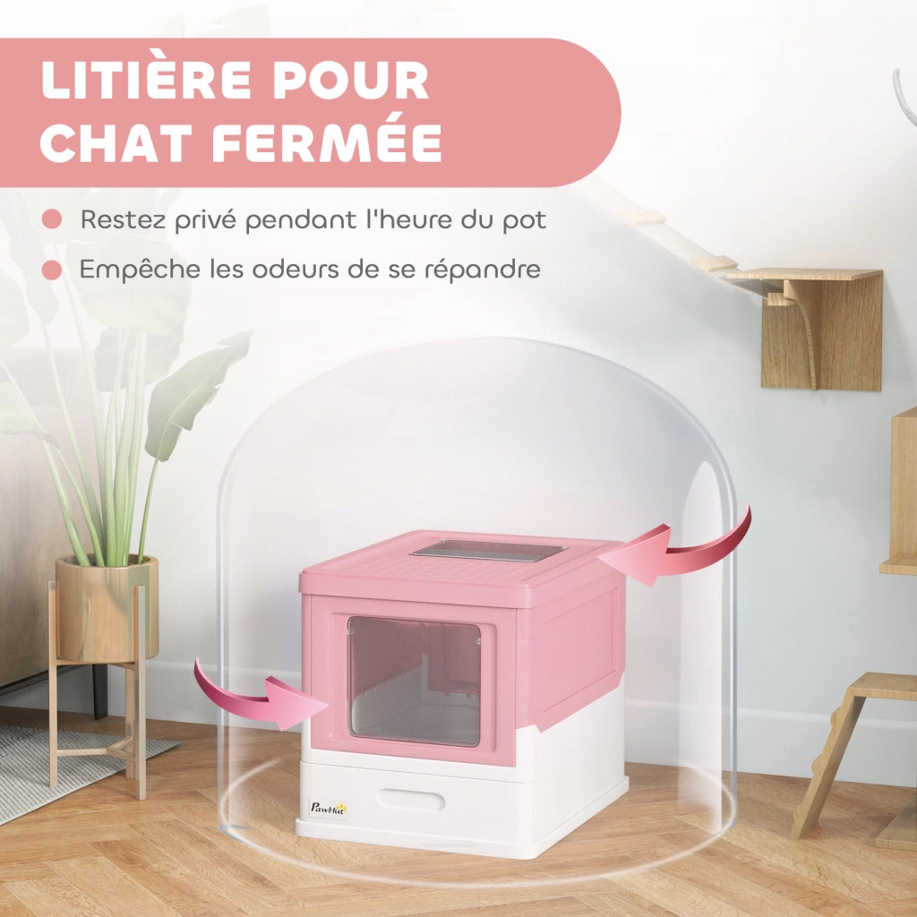 Casetta per gatti pliabile con doppia porta battente e superiore ¨C Zephmum ¨C 47.5x35.5x36.7 cm rosa