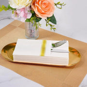 Serviette da tavola con tasca per posate incorporata, set da sposa, lino bianco, sento di lino, piegata a seconda del servizio, confezione da 50 (oro, 100 pezzi)